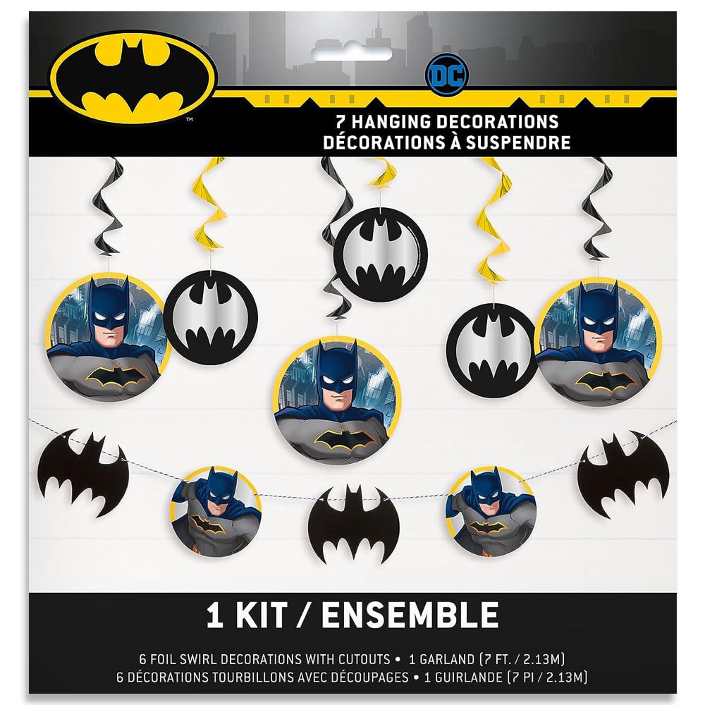Unique Batman Party Decorations Kit - 7 Ft. (Pack of 7) - Multicolor Hanging Swirls & Garland - Perfect for Superhero Themed Birthday and Event Celebrations