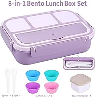 Vista 5 de Bento Box Adult Lunch Box, Lunch Containers for Kids Girls Boys with 4 Compartments, Lunchable Food Container with Utensils, Sauce Jar, Muffin