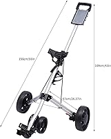 Vista 7 de Carrito de empuje de golf plegable de 3 ruedas, marcador de carretilla para botella de agua, soporte de bebida de aluminio, rueda delantera