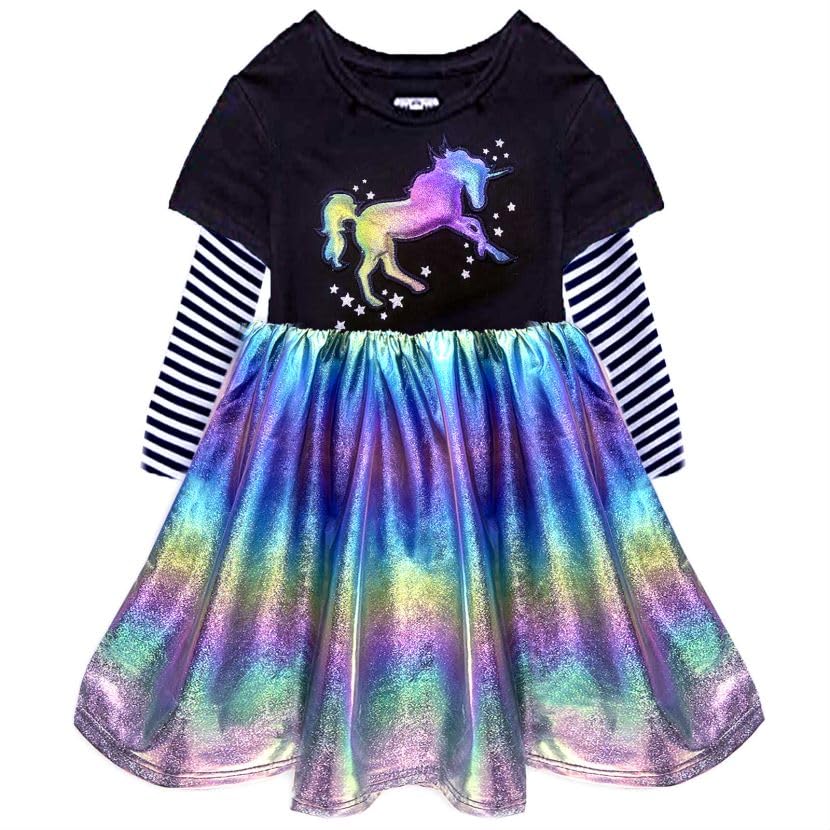 VIKITA Girls Dresses Black Winter Clothes Sparkling Long Sleeve Outfits for Little Kids 2-12 Years Birthday Gifts