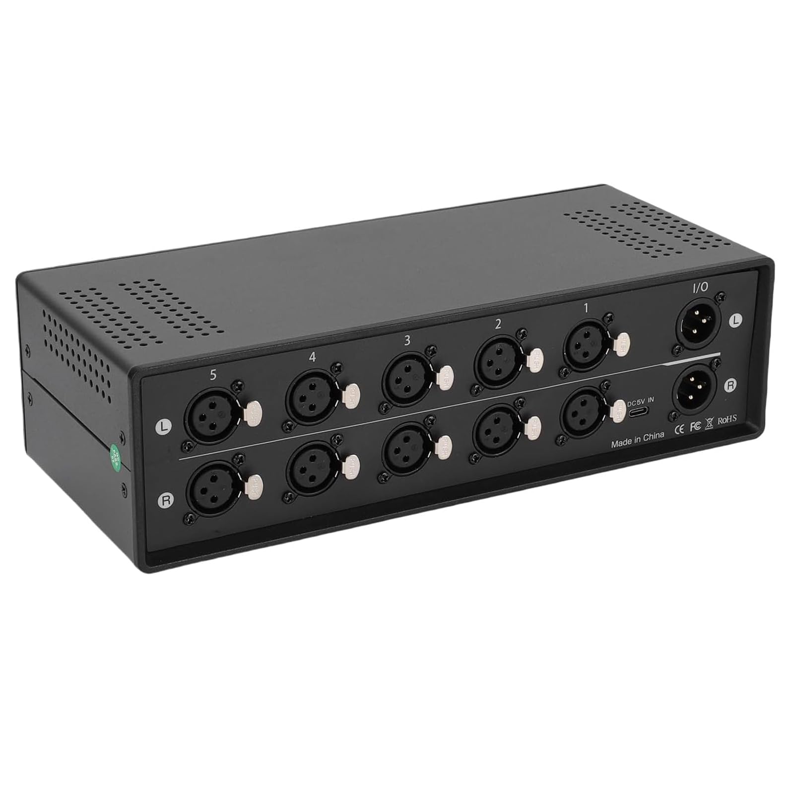 Switch bilanciato XLR a 5 Porte, convertitore Audio bilanciato 5 ingressi e 1 Uscita con Telecomando e Porta XLR placcata in Oro, per confrontare Rapidamente Diverse sorgenti Audio, per studi