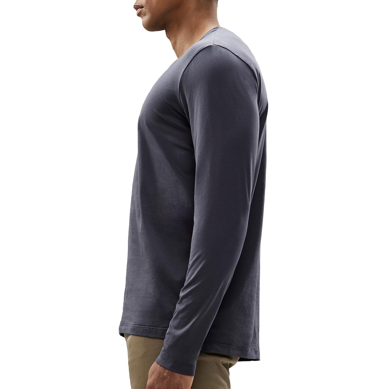 MIER Mens Long Sleeve Shirt Soft Stretch Combed Cotton Tees Shirts Crew Neck Classic Work Casual T-Shirt, Dark Grey, XX-Large
