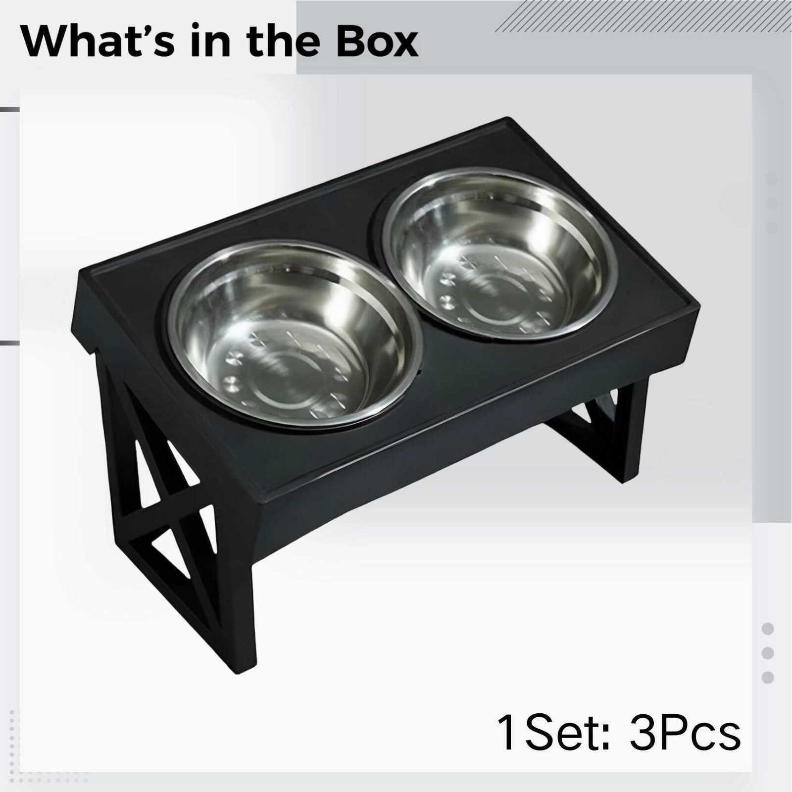 Mangiatoia per cani rialzata, regolabile con due ciotole in acciaio inox, 3 altezze, protegge la colonna vertebrale, facile da montare, 26 x 27,5 x 45 cm, nero