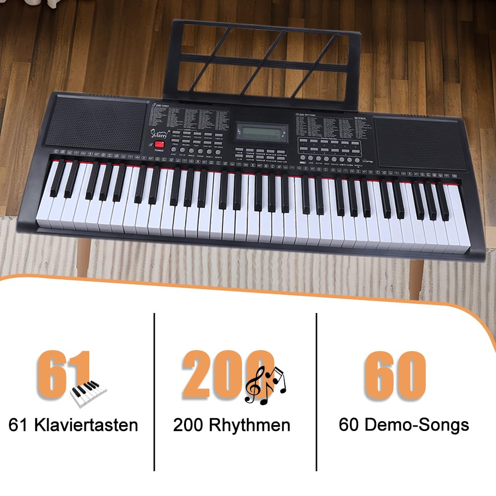 LEADZM 61 Teclas Portátil Teclado Piano, Teclado Piano Digital para Principiantes, con Auriculares, Atril de Partitura, Micrófono, Dos Tipos de Alimentación
