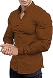 Men’s Muscle Fit Dress Shirts Athletic Slim Fit Long Sleeve Stretch Casual Button Down Shirt