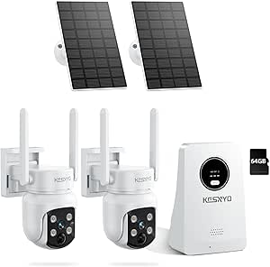 Solar Powered Security Cameras Wireless Outdoor, 4MP Cameras, 2 Cam kit with Color Night Vision, 360° PTZ, with 64G SD Local Recording, No Monthly Fees asin的图片