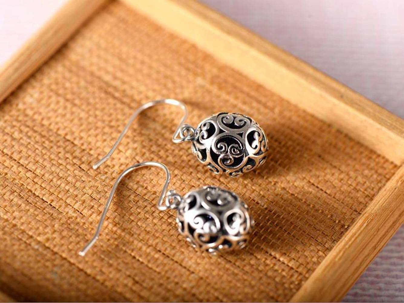 Moda kreatywność S925 srebrna biżuteria retro etniczny styl czerwony korund fioletowy złoty piasek obrzeże pusty wzór kolczyki damskie / fioletowy piaskowiec, OZZKI