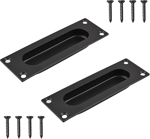 MOROBOR Tiradores rectangulares empotrables para puerta corredera, 4 tiradores de acero inoxidable con tornillos para puerta corrediza de granero