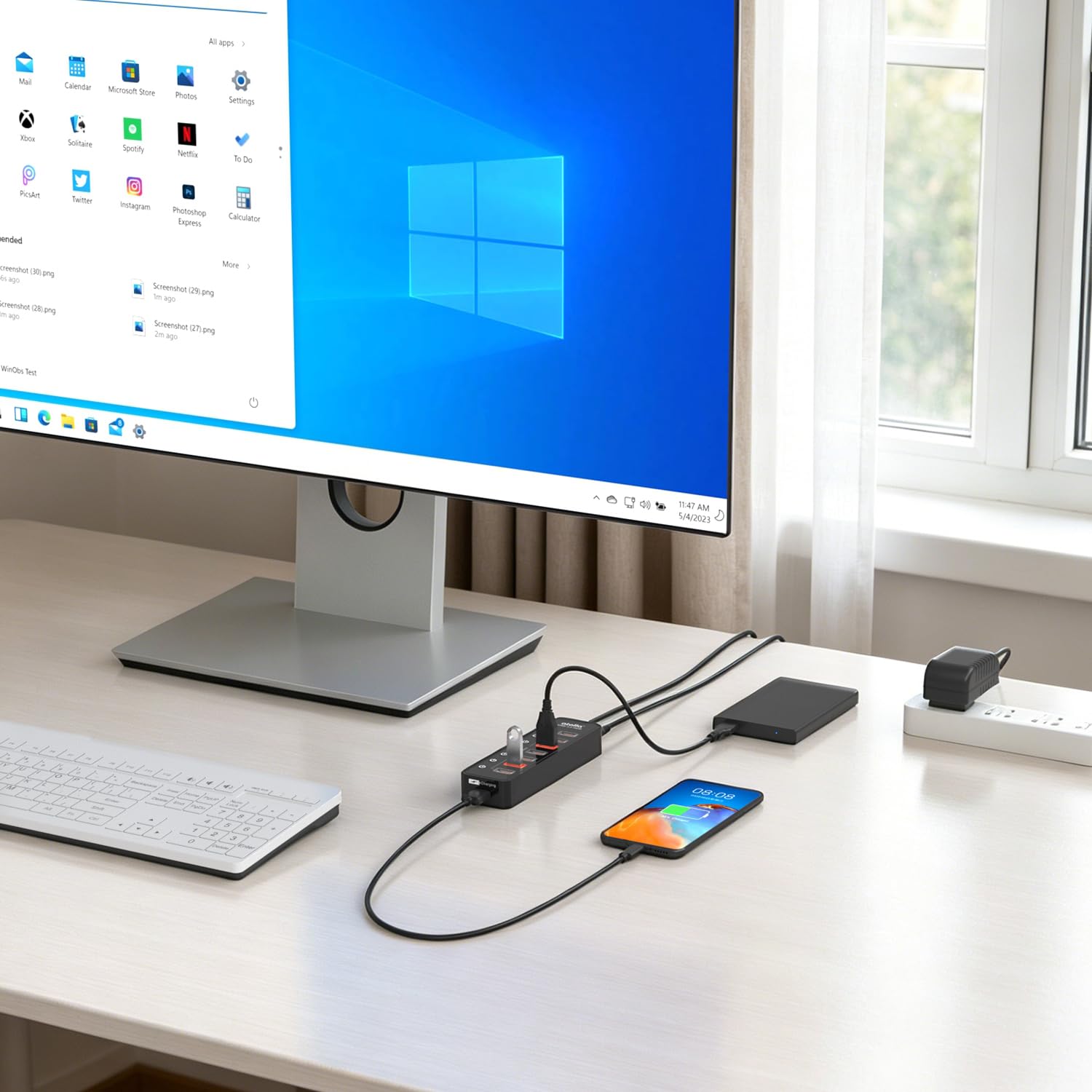 atolla - Concentrador USB 3.2 con 8 puertos USB 3.2/USB C, concentrador USB C alimentado con 7 puertos USB-A de 10 Gbps + 1 puerto de carga inteligente, interruptores de encendido/apagado individuales