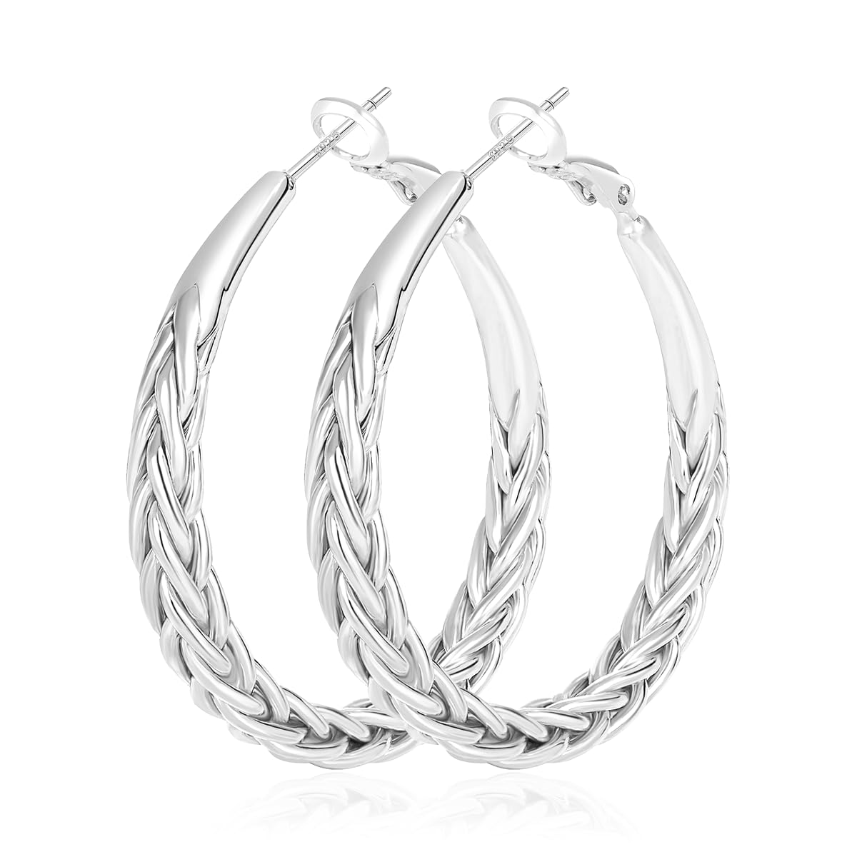JEMARA Silver Hoop Earrings for Women Trendy Hypoallergenic 925 Sterling Silver Post Hoop Earrings Thick Twisted Large Silver Hoop Earrings 30/40/50MM