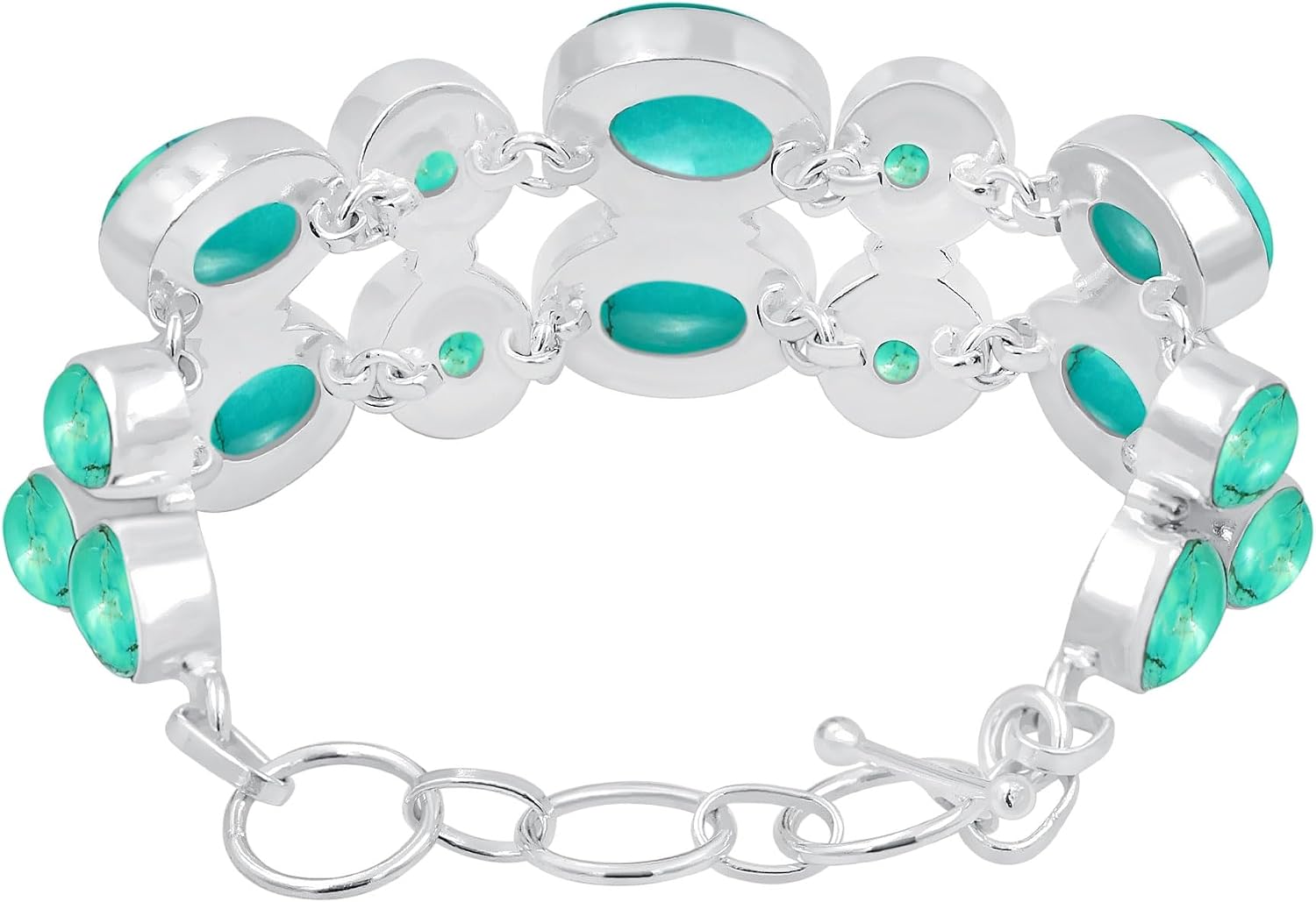 Natural Multi Shapes Gemstones Southwest Chunky Link Bracelet for Women - 925 Silver Plated Birthstone Large Handmade Adjustable Vintage Style Jewelry - Gifts for Wedding Anniversary Christmas