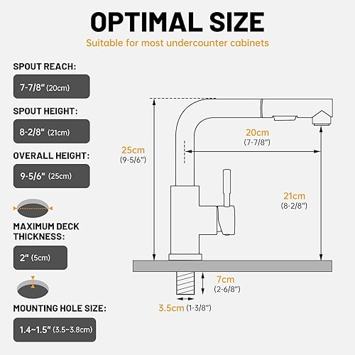 Miniatura 5 de APPASO Grifo de fregadero de barra negra, grifos de cocina de acero inoxidable con rociador extraíble, modernos grifos pequeños de preparación de un