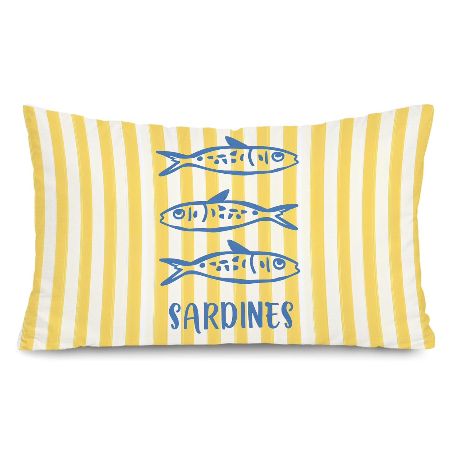MOFUYU Coastal Beach Pillow Covers 12x20 Beach Room Decor Nautical Ocean Sardine Fish Yellow Striped Lumbar Pillow Coverss