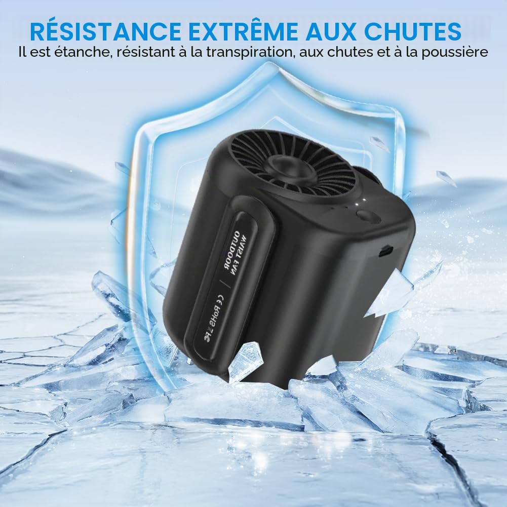 Ventilateur de ceinture portable avec clip, mini ventilateur rechargeable USB, 3 vitesses, ventilateur personnel à mains libres avec batterie intégrée, compact pour travail, camping, voyage, été