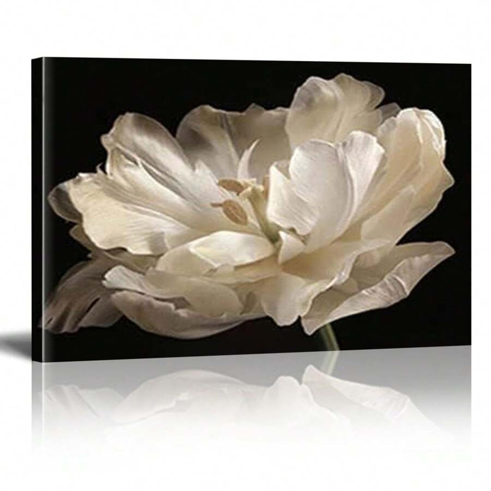 Impression sur toile fleurs pour mur vide : grand tableau moderne noir et blanc avec cadre - 8