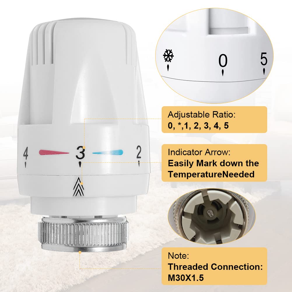 4 Stuks Radiator Thermostaat, TRV M30 X 1.5 Radiator Thermostaatkop Radiator Thermostaatkraan Voor Verwarmingssysteem Thuis En Op Kantoor