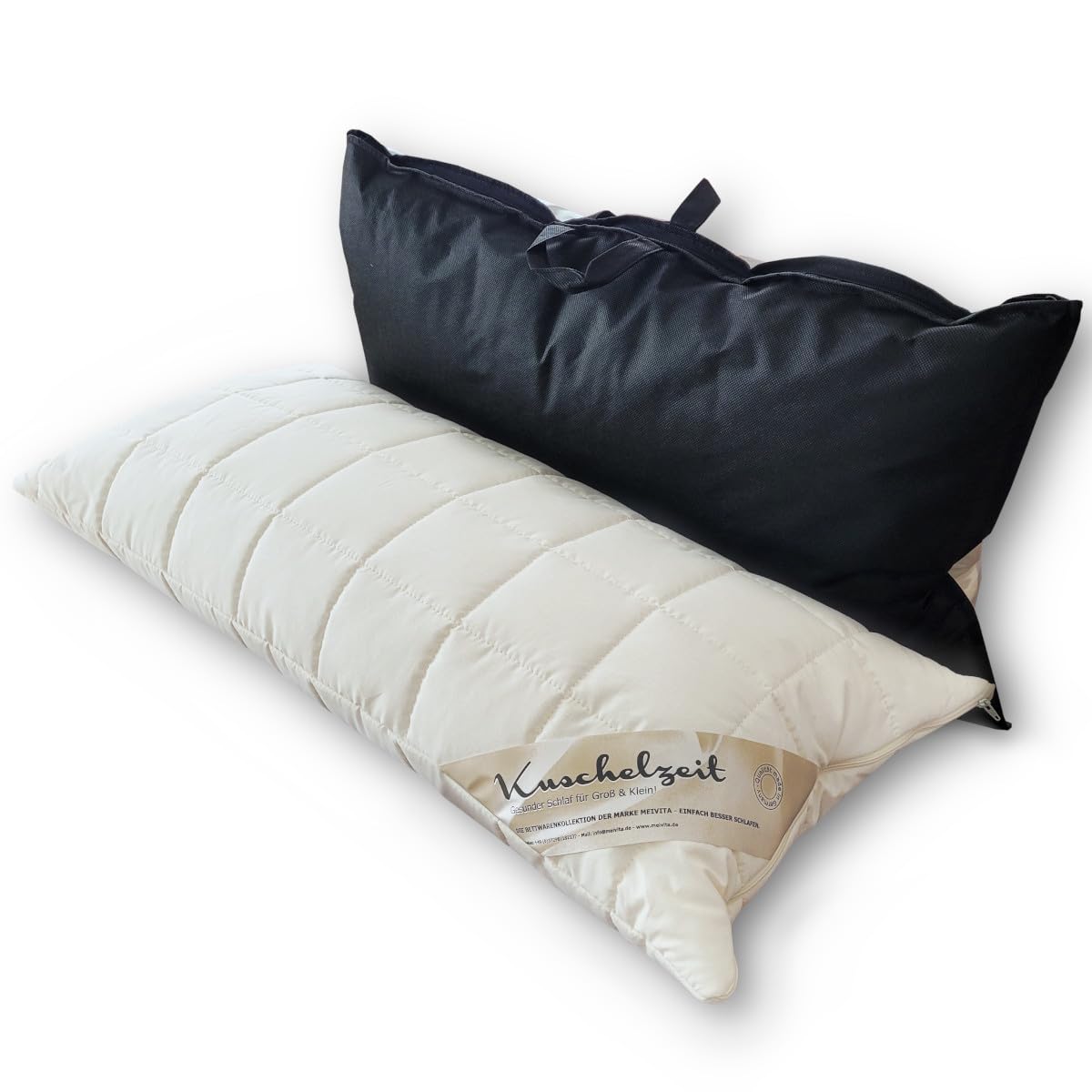 Höhenverstellbares Naturlatex-Flocken Nackenstützkissen in 40x80 cm mit separatem Innen-Kissen und unterstepptem KBA Bezug aus 100% Baumwolle - Made in Germany