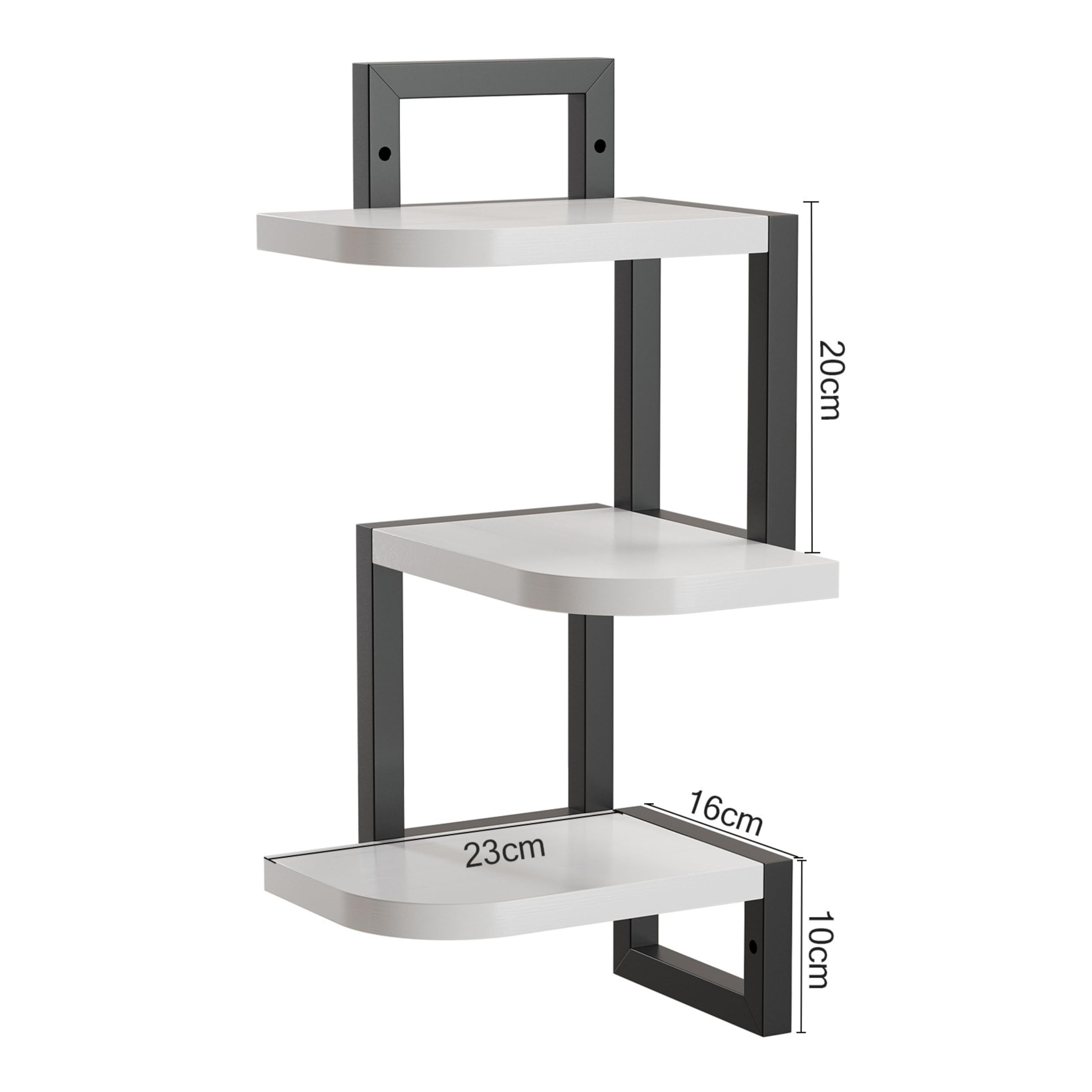 Lot de 3 étagères d'angle à suspendre - En bois rustique - Pour chambre d'enfant - Bibliothèque - Jolies étagères murales d'angle en bois pour salle de bain, salon, cuisine - Blanc