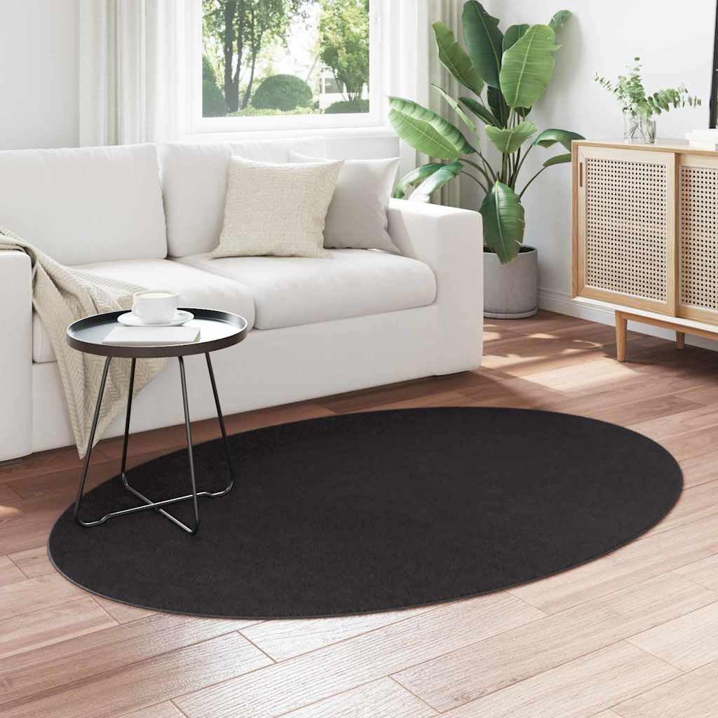 HUARTE Tapis ovale de salon, noir, en polyester, antidérapant, pour couloir et salon, lavable en machine et pliable, 120 x 170 cm