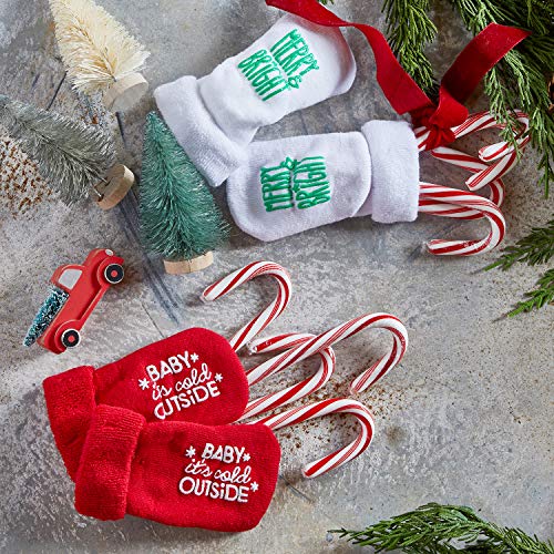 Stephan Baby Non-Skid Silly Socks with Cute Sayings, Christmas, Merry and Bright, Fits 3-12 Months2