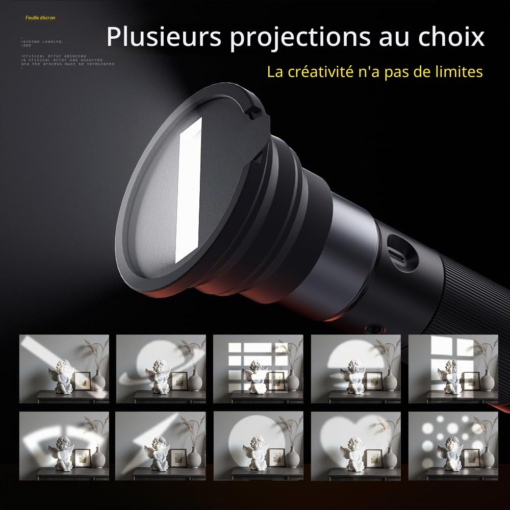 Ambitful Lampe de poche LED portable 4 couleurs, projecteur photo 20 gobos, alliage d'aluminium rechargeable 8400 mAh, vidéo, création de contenu