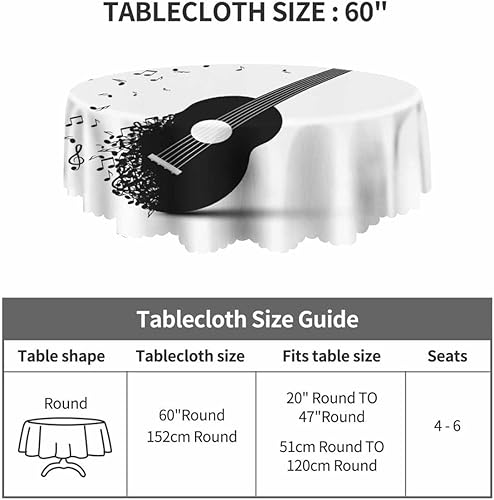 Miniatura 3 de Yibeas Mantel redondo de 60 pulgadas con guitarra negra con notas, melodía de música clásica, mantel moderno de rock para mesas de comedor, fiestas,
