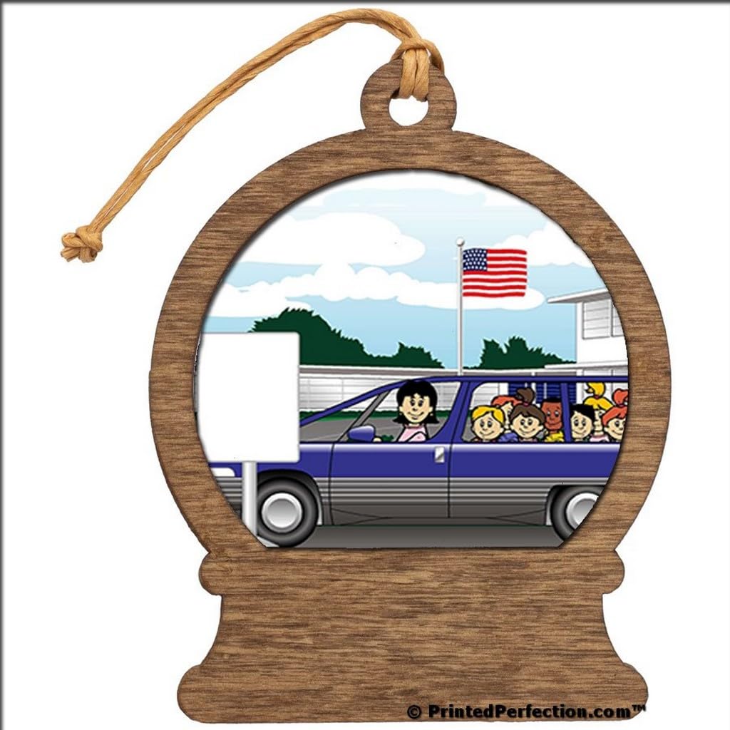 PrintedPerfection.com Personalized Mom's Taxi Female Wooden Snow Globe Shaped Christmas Ornament