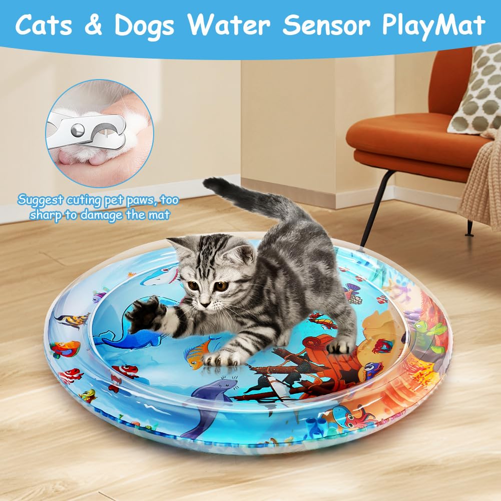 OSDUE Tappetino Gioco con Sensore Dell'acqua,Tappetino Gonfiabile per Pancia Gatti Tappetino Gioco Sensore D'acqua Ispessito Tappetino Raffreddamento Gonfiabile Portatile RegaliNatale