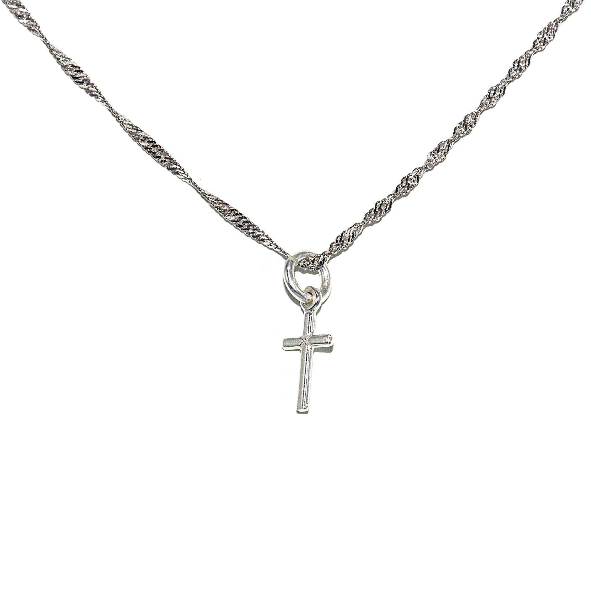 Twisted Curb Kette Halskette 1,5 mm mit Kreuzanhänger und Feder 925 Sterling Silber Damen/Herren Halskette