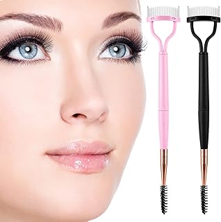 cobee Eyelash Comb, Separator Eyelashes Separator Curler Collapsible Eye Lash Separator Tool Mascara Eyebrow Applicator with Cover Cosmetic Brushes Tool for Separating and Combing Lashes (black+pink)