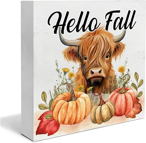 Miniatura 1 de Cartel de madera de otoño para decoración del hogar, letrero cuadrado de madera de otoño, decoración de escritorio, caja de placa de bloque de