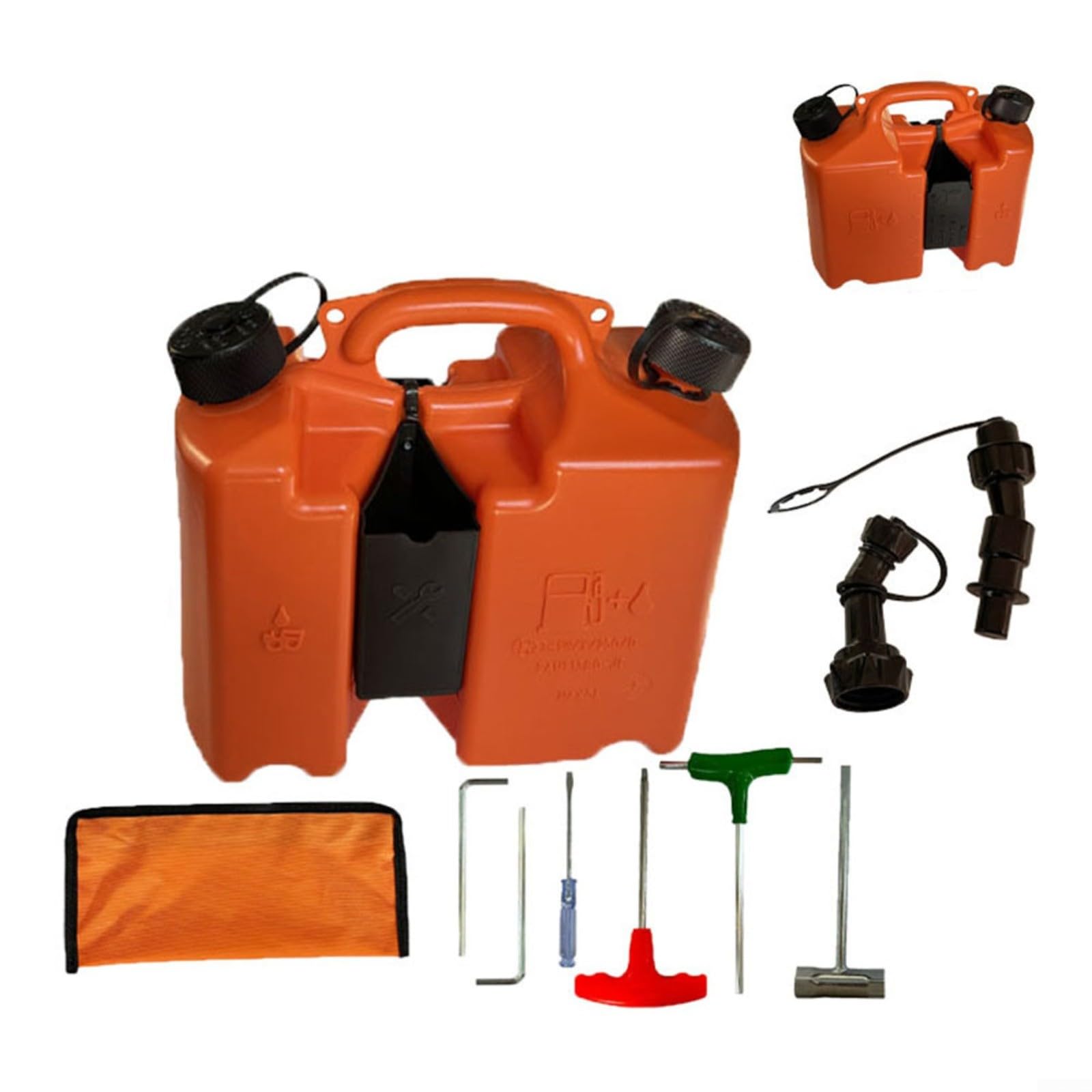 Bidón de combustible de 5 L con boquilla de control inteligente a prueba de fugas, compartimento de aceite de cadena de 3 L, portaherramientas y extensión para motosierras (0000-881-0113) (5 L can)