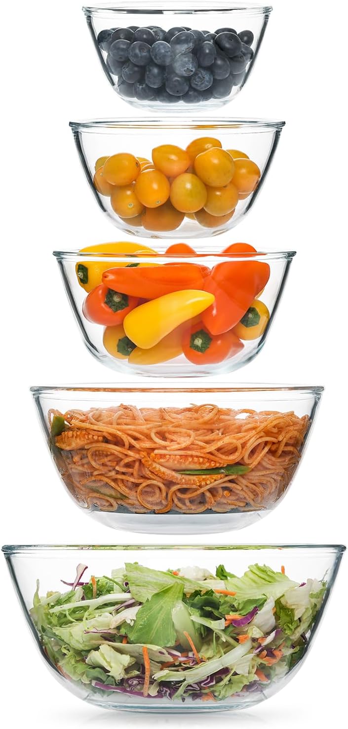 4pc Glass Mixing Bowls Sets (2.80QT, 1.64QT, 1.16QT, 0.85QT), Nesting Mixing Bowls for Cooking Prep, Baking, Storage, Large Salad Bowls Sets-Dishwasher Microwave Freezer Safe - Thumbnail 3