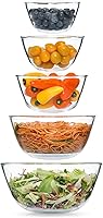Cuiselect 5pc Borosilicate Glass Mixing Bowls Set (4.65QT-0.85QT) - Nesting, Thick, Non-Slip for Baking, Salads, Microwave & Dishwasher Safe
