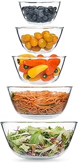 5pc Glass Mixing Bowls Sets (4.65QT, 2.80QT, 1.64QT, 1.16QT, 0.85QT), Gl...