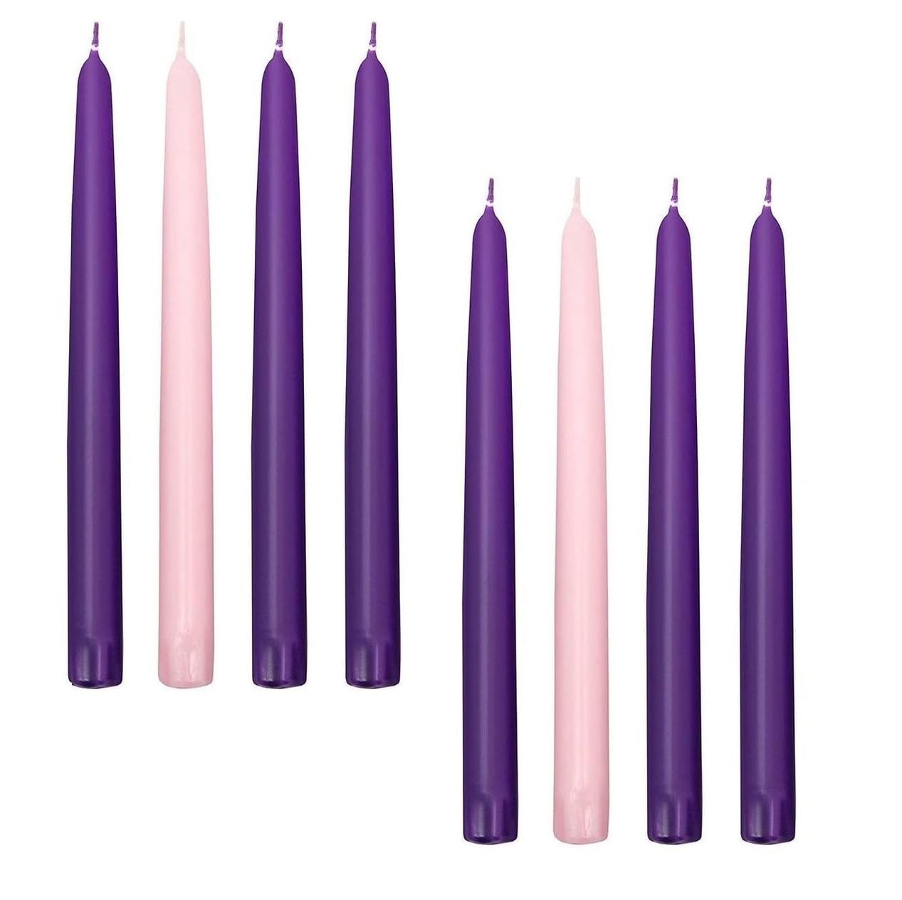 2 Boxes of Traditional Advent Taper Candles for Church and Home Advent Celebrations (2 Sets of 4 Candles)