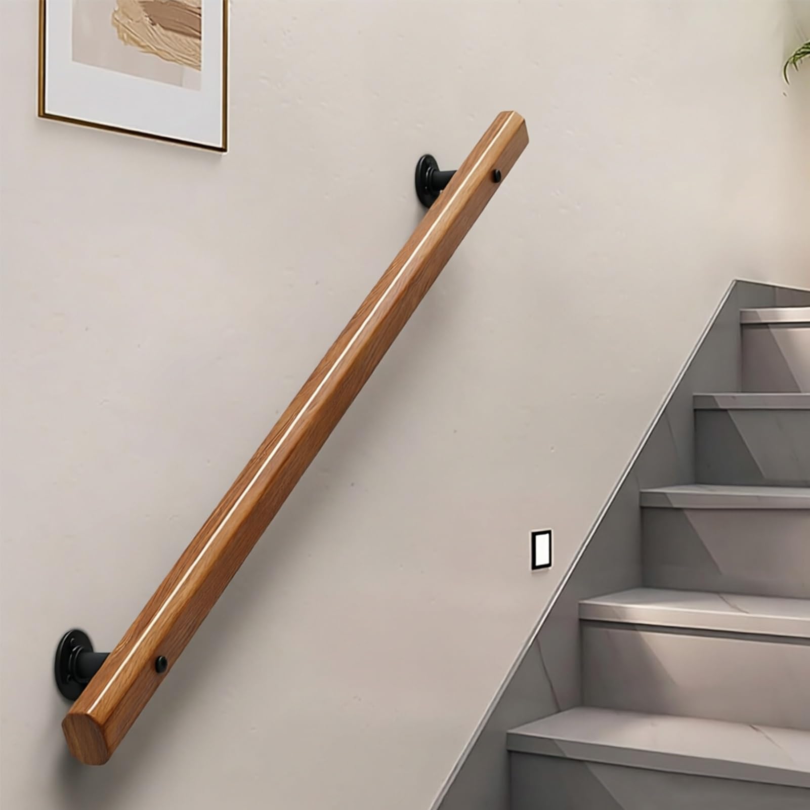 DMCHENGMA Solid Wood Stair Handrail Kit with Sturdy Metal Brackets - Non-Slip Wall Mounted Grab Bar for Elderly & Kids Safety(13ft/390cm)