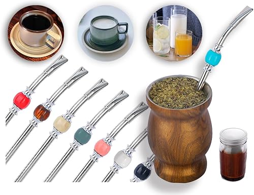 Miniatura 7 de Pajitas grandes de acero inoxidable Yerba Mate Premium - Bombillas para beber calabaza mate, con filtro de cabeza extraíble (blanco)