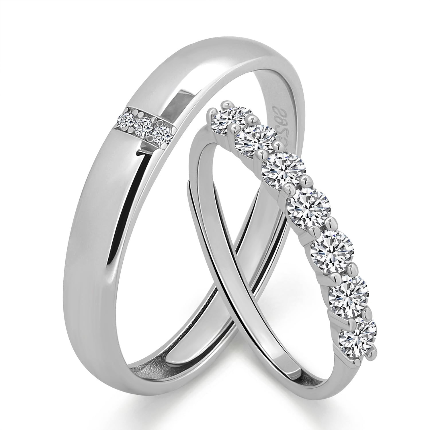Meissa Anillos de Pareja en Plata Esterlina Anillos de Boda Elegantes Anillo de Promesa para Hombre y Mujer Zirconia Cúbica Tamaño Ajustable