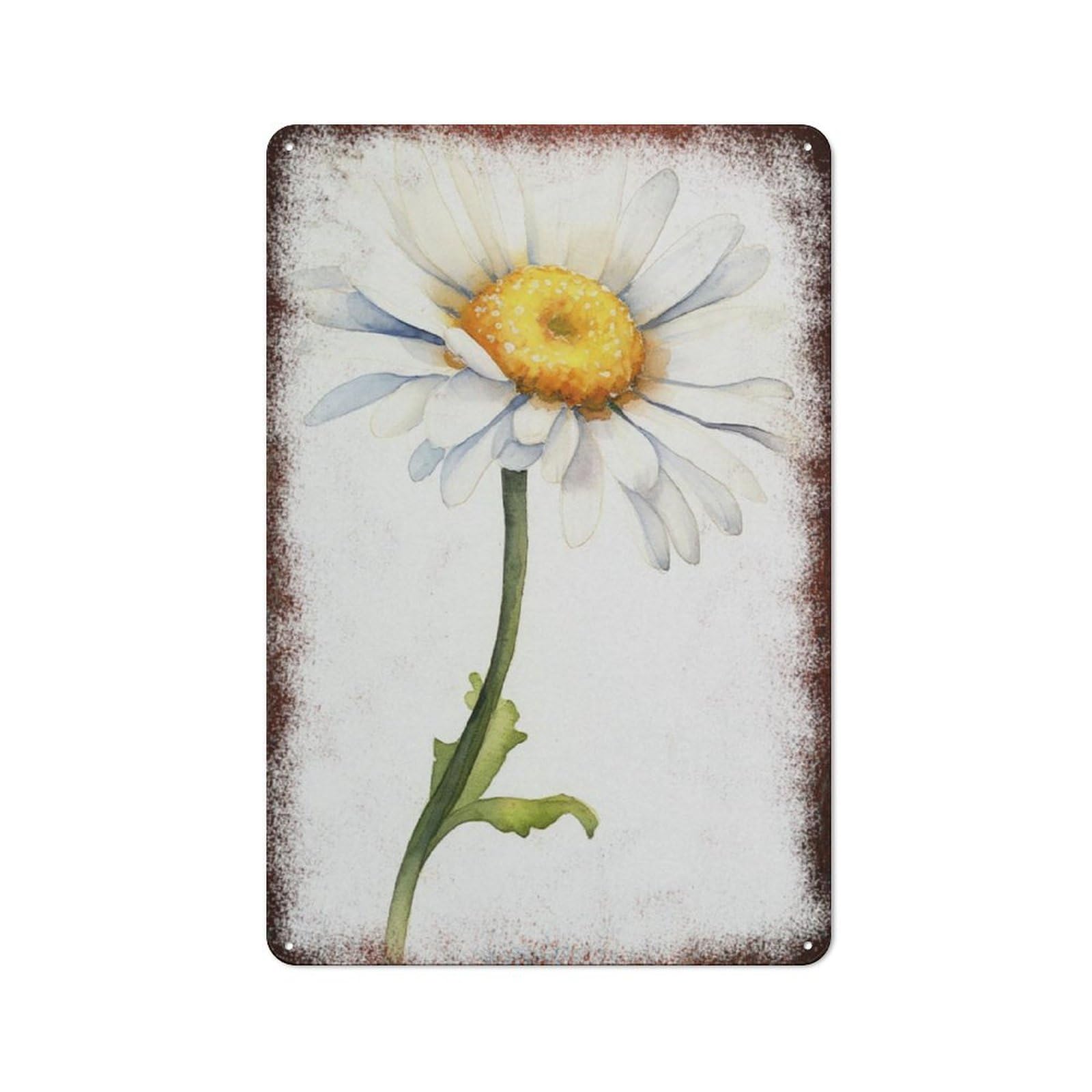 peiyeety Metal Tin Sign Daisy Flower Watercolor Pattern Vintage Rustic Wall Art Kitchen Bathroom Bedroom Living Room Cafe Farmhouse Entryway Office Garage Home Bar Laundry Room Porch Patio 6x8 Inch