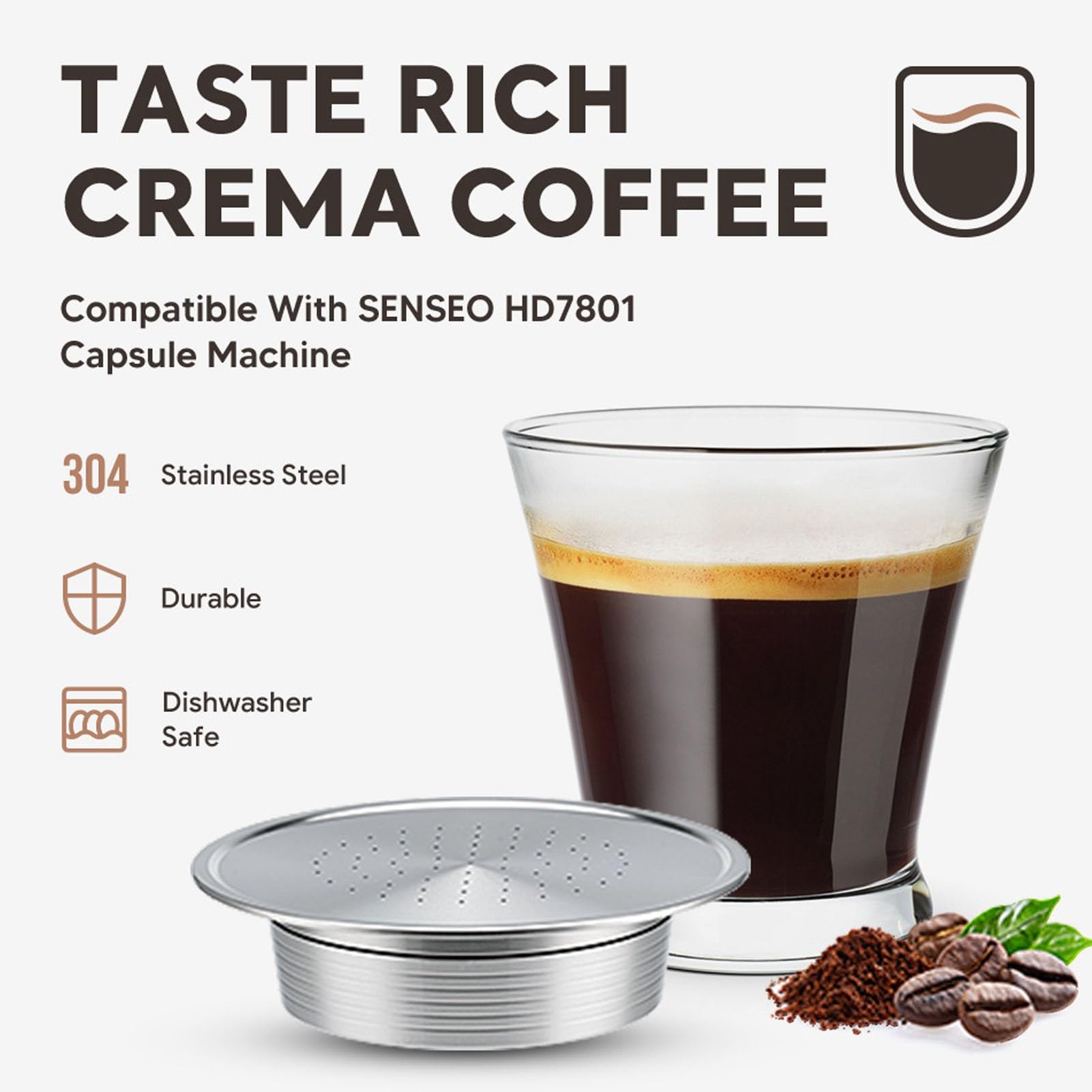 FLEXMAN Cápsula de Café Recargable, Cápsulas de Café Recargables de Acero Inoxidable para Preparar Espressos para HD7801, Cápsulas para Máquinas Café con Cepillo y Cuchara