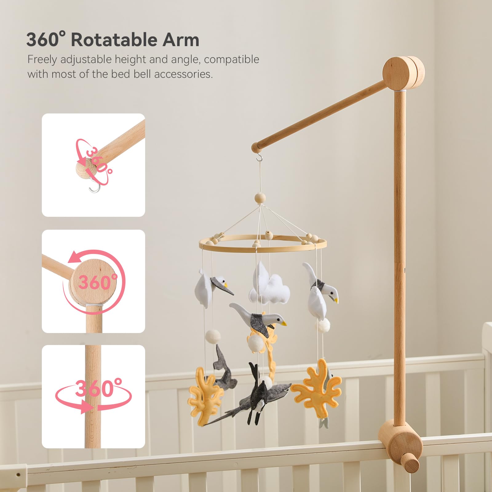 let's make Mobile Holder Wood for Baby Cot Baby Mobile Hanger with 360° Vertical Adjustment - Image 2