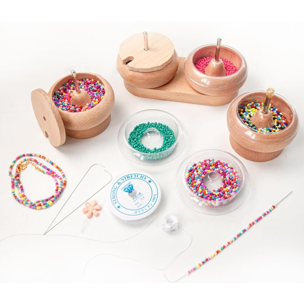 Bol à perles en bois facile à perler avec aiguilles et kits de perles de rocaille pour de beaux bijoux, outils d'artisanat en bois, porte-perles