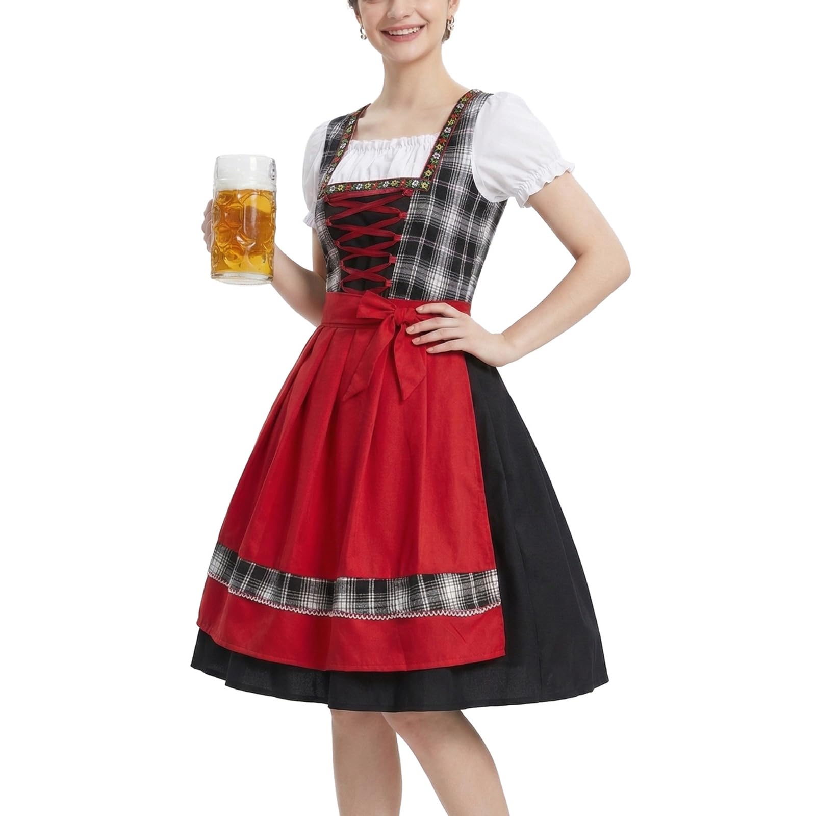 Generisch Dirndl Trachtenkleid Damen Dirndlkleid Mit Spitze Trachtenmode Inkl. Trachtenkleid Midi Trachtenrock für Oktoberfest Volksfest Elegantes Trachten Kleid für Oktoberfest Trachtenmode