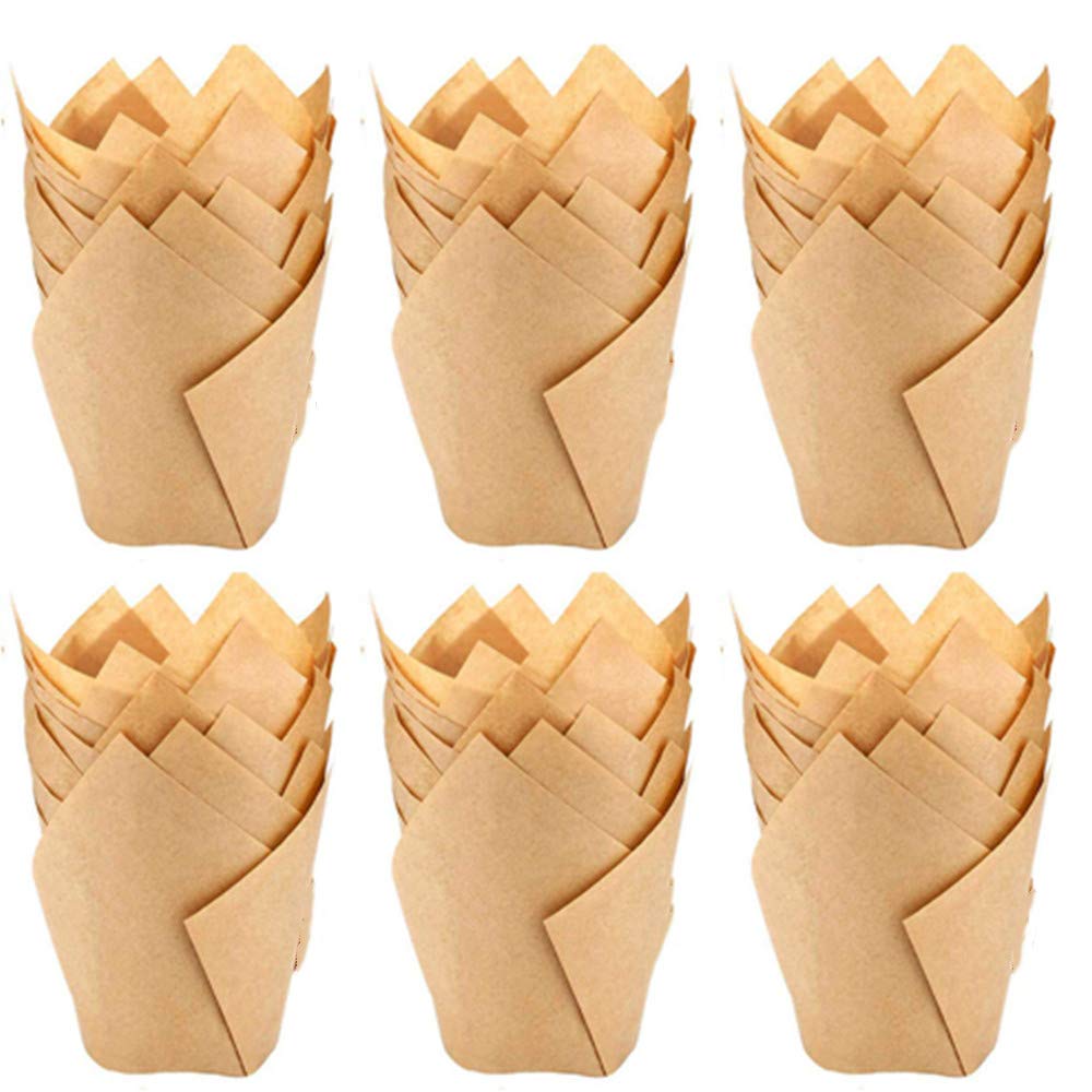 200pcs Tulip Cupcake Liners Natural Baking Cups Muffin Paper Liner Grease-Proof Wrappers for Wedding? Cases Wrappers for Wedding Birthday Partyr, Standard Size (Natural)