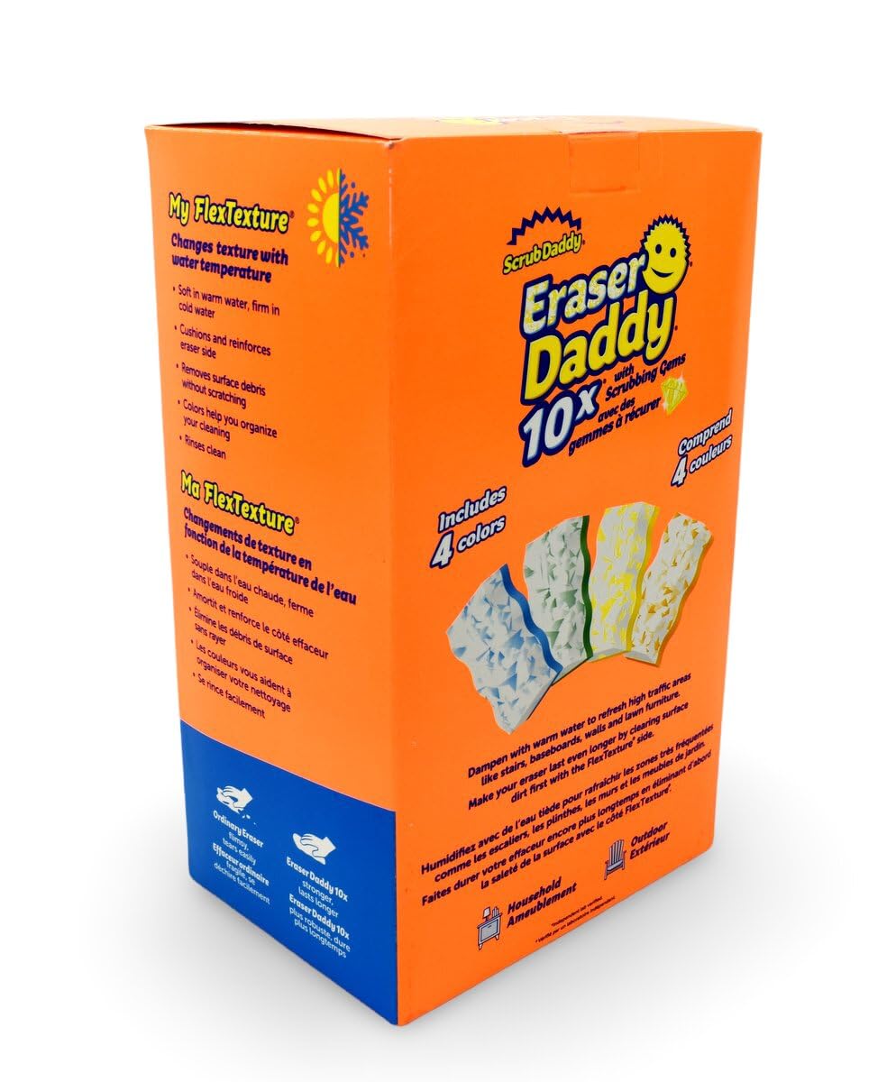 Scrub Daddy - Eraser Daddy 10x con gemas de fregar, limpiador y borrador de doble cara - Activado por agua, 10 veces más duradero, paquete de 12, fabricado en Vietnam