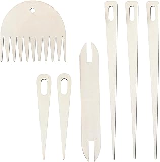 7 Pcs Wood Hand Loom Stick Set, Weaving Tools with 5 Wooden Weaving Crochet Needles, 1 Wooden Shuttle and Wood Weavings Comb for Knitted DIY Crafts Supplies