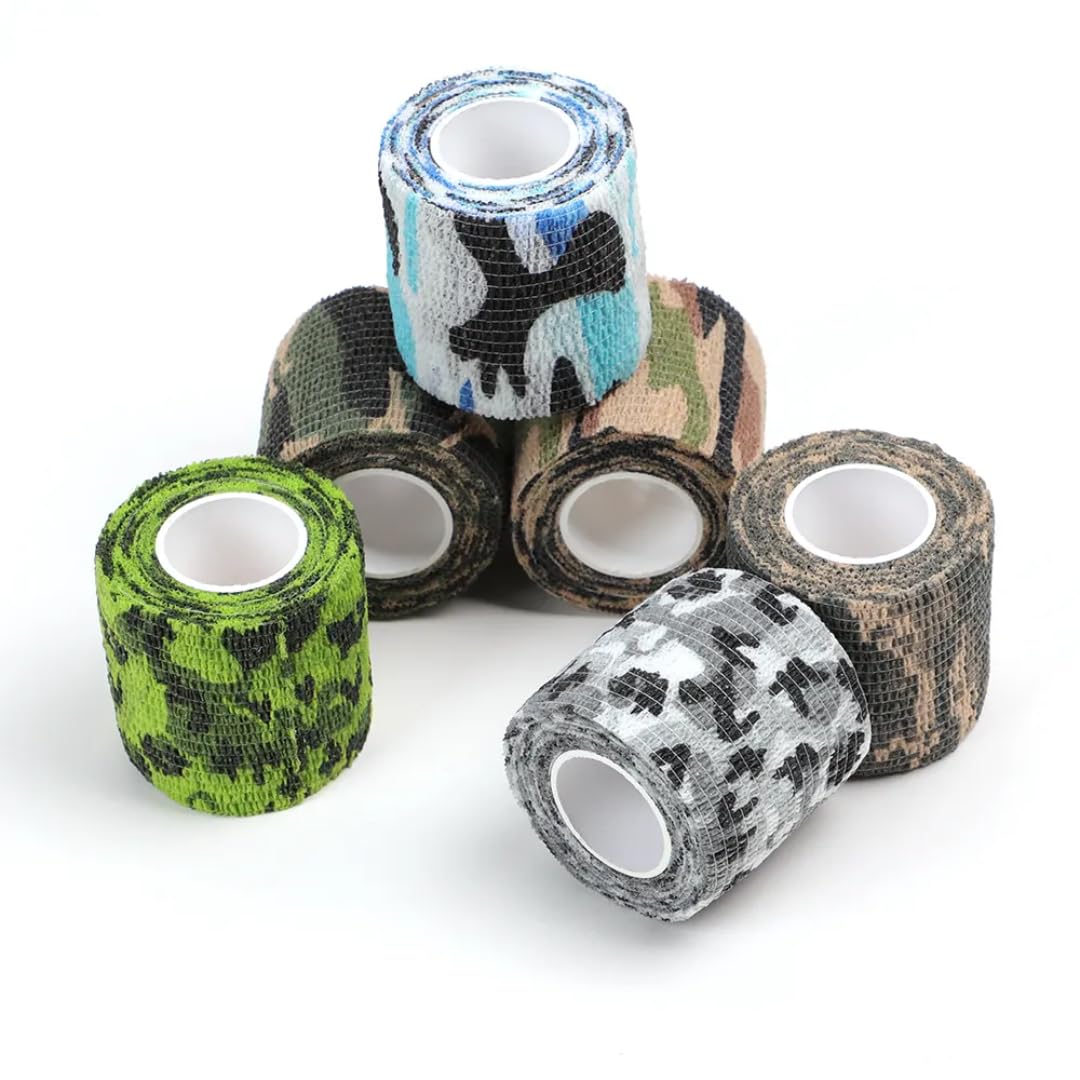 camo self-adhesive cohesive bandage wrap for tattoo grips, 2 inch, pack of 6