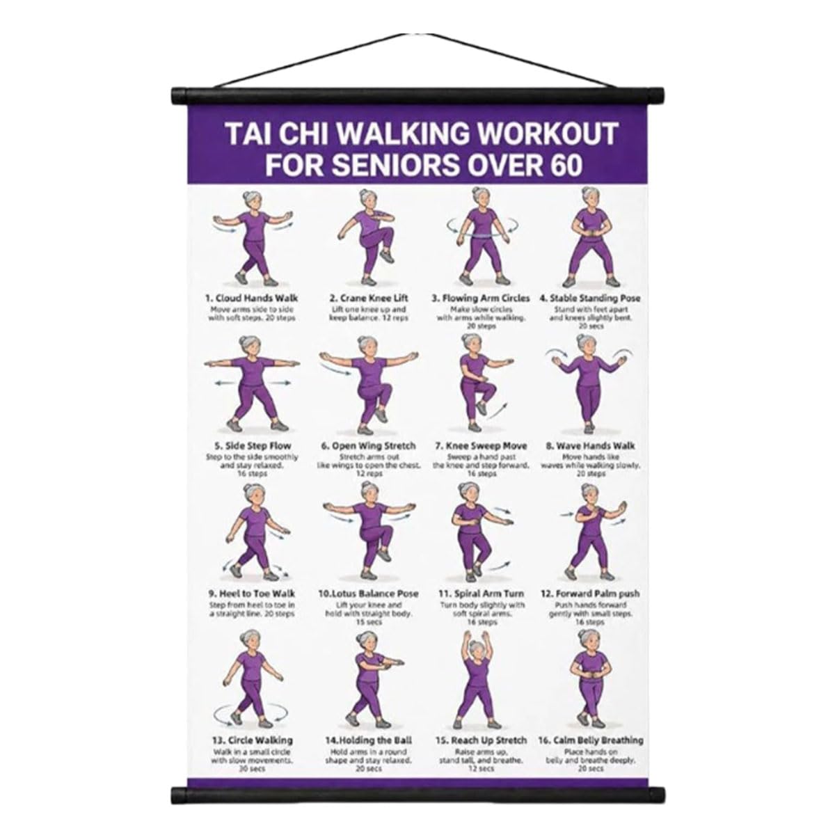 Tai Chi Chair Workouts Charts Portable Tai Chi Walking Exercise Wall Chart Seated Exercise Chart Poster Set for Seniors and Beginners (A)