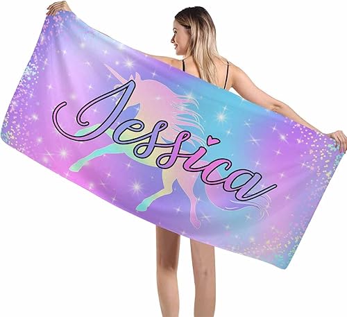 Miniatura 7 de Artsadd Toalla de playa personalizada para niños, toalla de baño personalizada con estrellas arcoíris con iniciales, manta de playa personalizada de